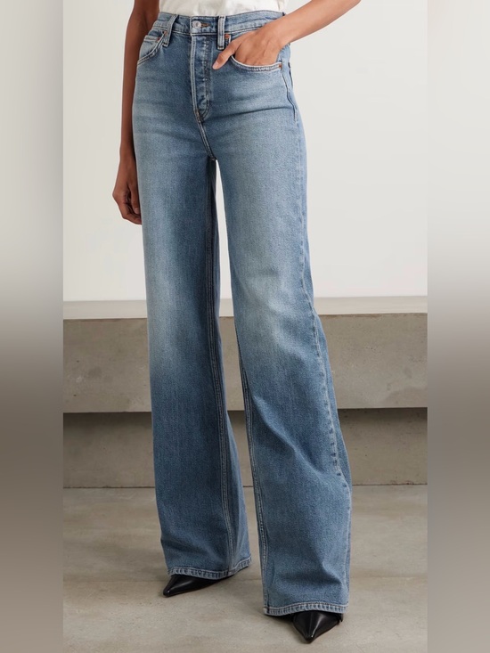 Re/Done Denim - Re/Done High-Rise Wide-Leg Jeans in Midnight Size 28 $315